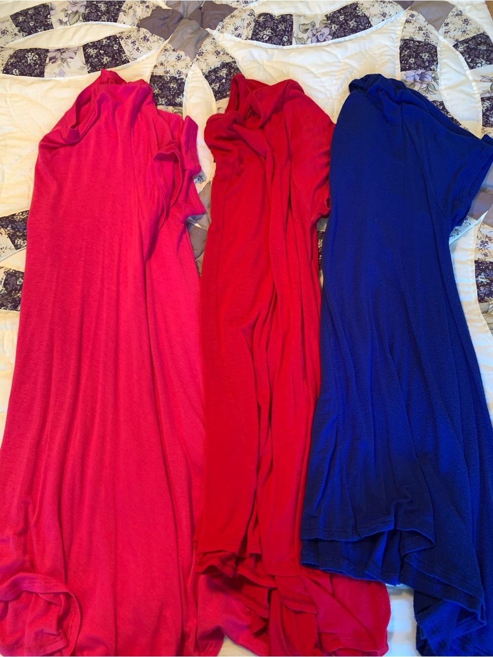 Three Solid Color Tunics - Pink, Red, Royal Blue